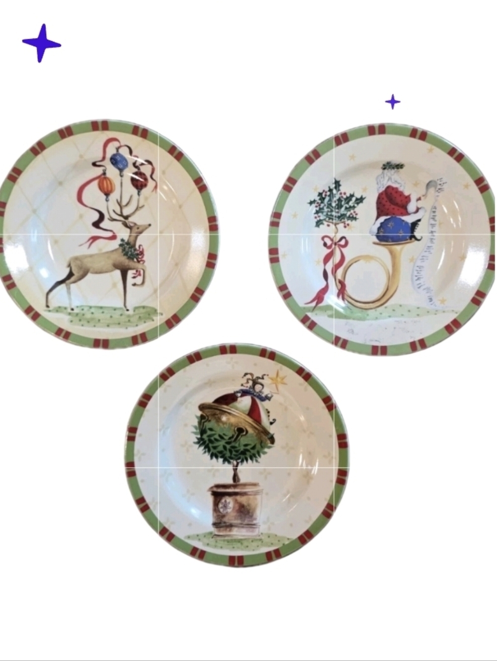 Gracey Knight Christmas Jubilee Bloomingdales Set of 3 Salad Plates Whimsical 8" - Picture 6 of 6